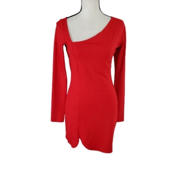 Susana MONACO RED LONG SLEEVE ASYMMETRICAL DRESS - Picture 5 of 11